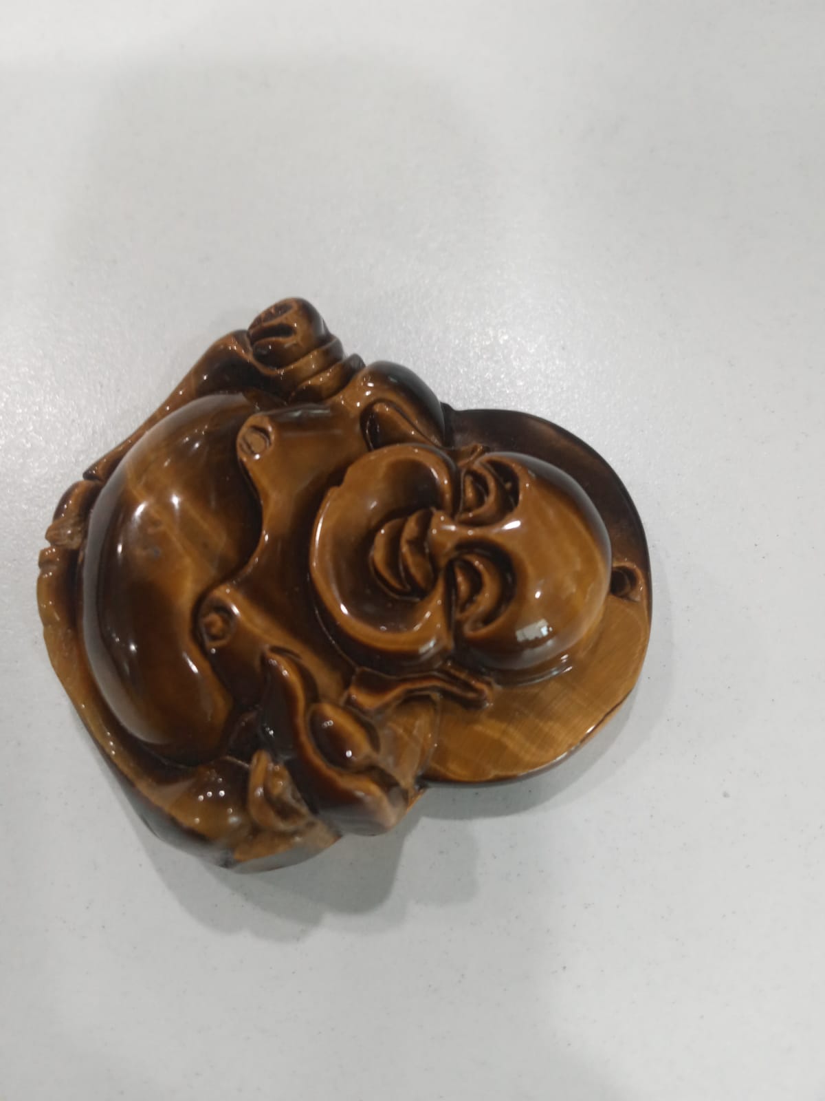 SahajHast Laughing Buddha Pendant – Natural Yellow Tiger Eye Stone | Hand-Carved Gemstone for DIY Jewelry & Spiritual Charm - ART AKASHA STUDIO