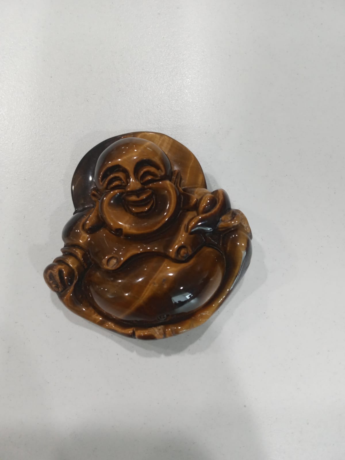 SahajHast Laughing Buddha Pendant – Natural Yellow Tiger Eye Stone | Hand-Carved Gemstone for DIY Jewelry & Spiritual Charm - ART AKASHA STUDIO