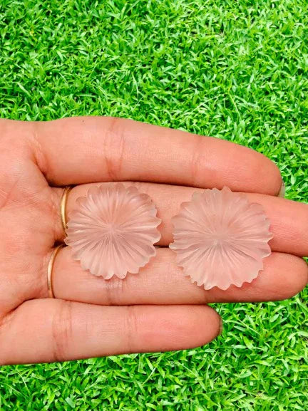 Sahajhast – 1 Pair Natural Crystal Quartz Hand Carved Flower Shape Briolette Beads - ART AKASHA STUDIO