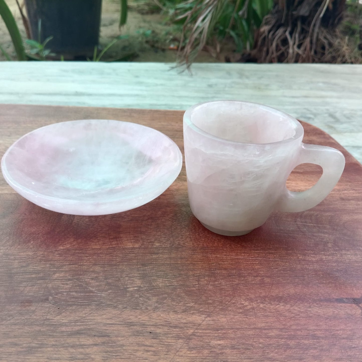 Rose Quartz Cup & Saucer Set of 2 – Handmade Gemstone Tea Cups with Velvet Gift Box | Luxury Gifting & Home Décor - ART AKASHA STUDIO
