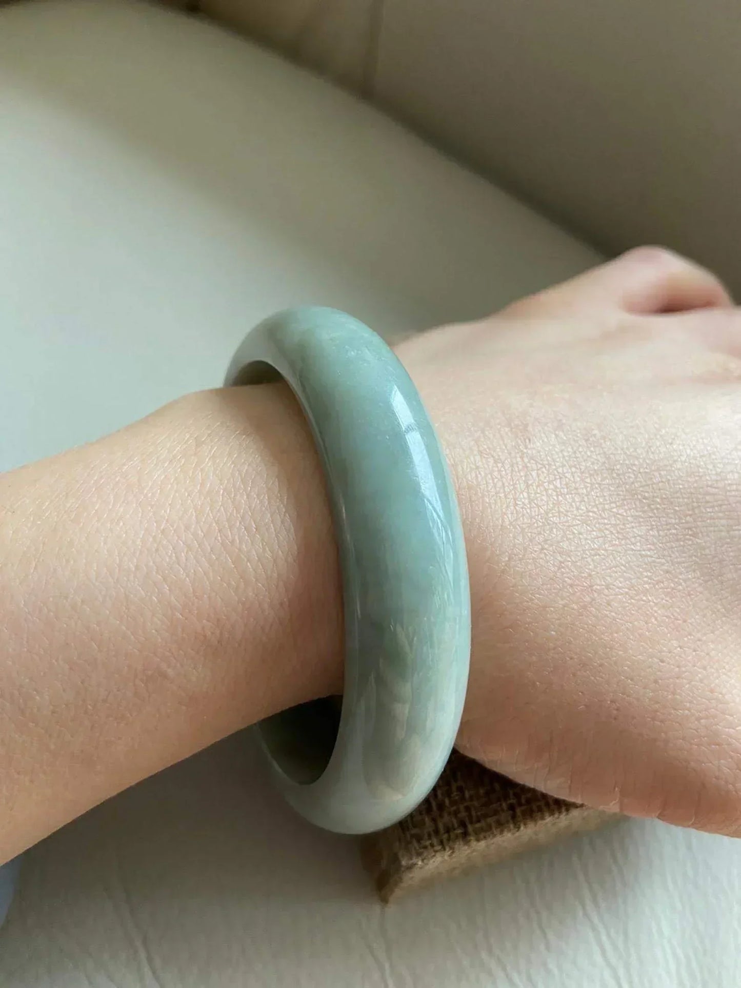 SahajHast Handmade Natural Grade A Jadeite Jade Bangle – Light Green with Icy Sea Green Hues | Classic Round Untreated Bracelet - ART AKASHA STUDIO