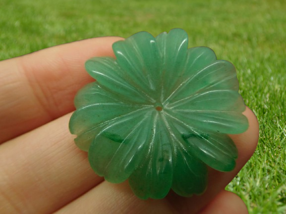 Sahajhast – Green Aventurine Gemstone Flower Bead | Natural Carved Stone Gift for Her | Handmade Jewelry Making Bead