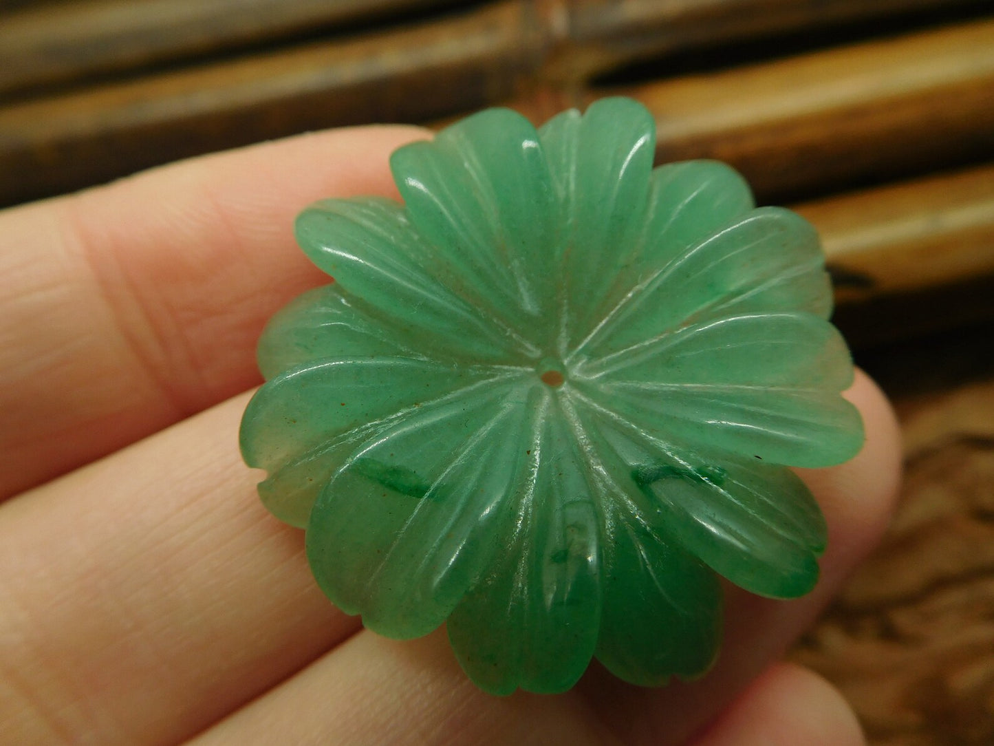 Sahajhast – Green Aventurine Gemstone Flower Bead | Natural Carved Stone Gift for Her | Handmade Jewelry Making Bead