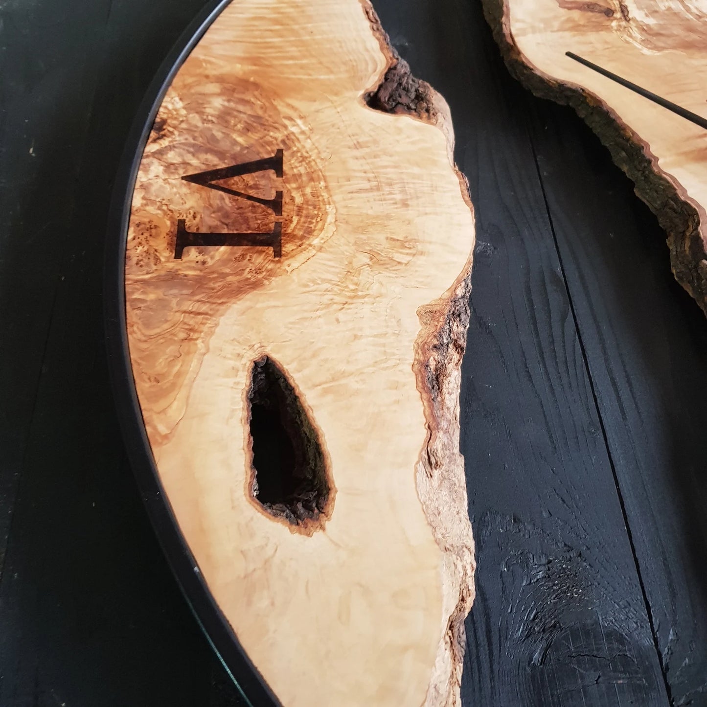 Sahaj Hast Olive Wood Wall Clock – Silent Movement, Live Edge Farmhouse Style | Handmade Wooden Wall Art - ART AKASHA STUDIO