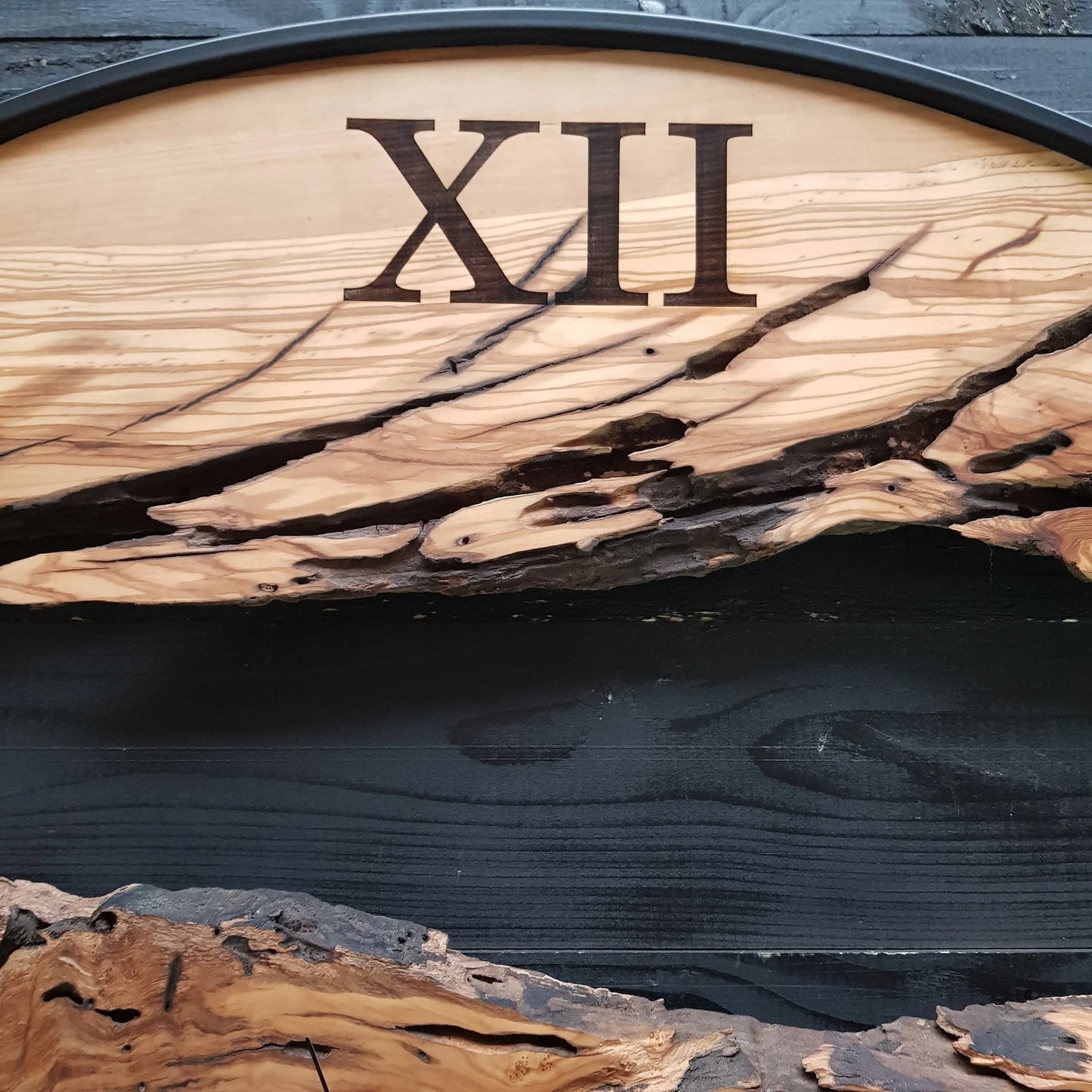 Sahaj Hast Olive Wood Wall Clock – Silent Movement, Live Edge Farmhouse Style | Handmade Wooden Wall Art - ART AKASHA STUDIO