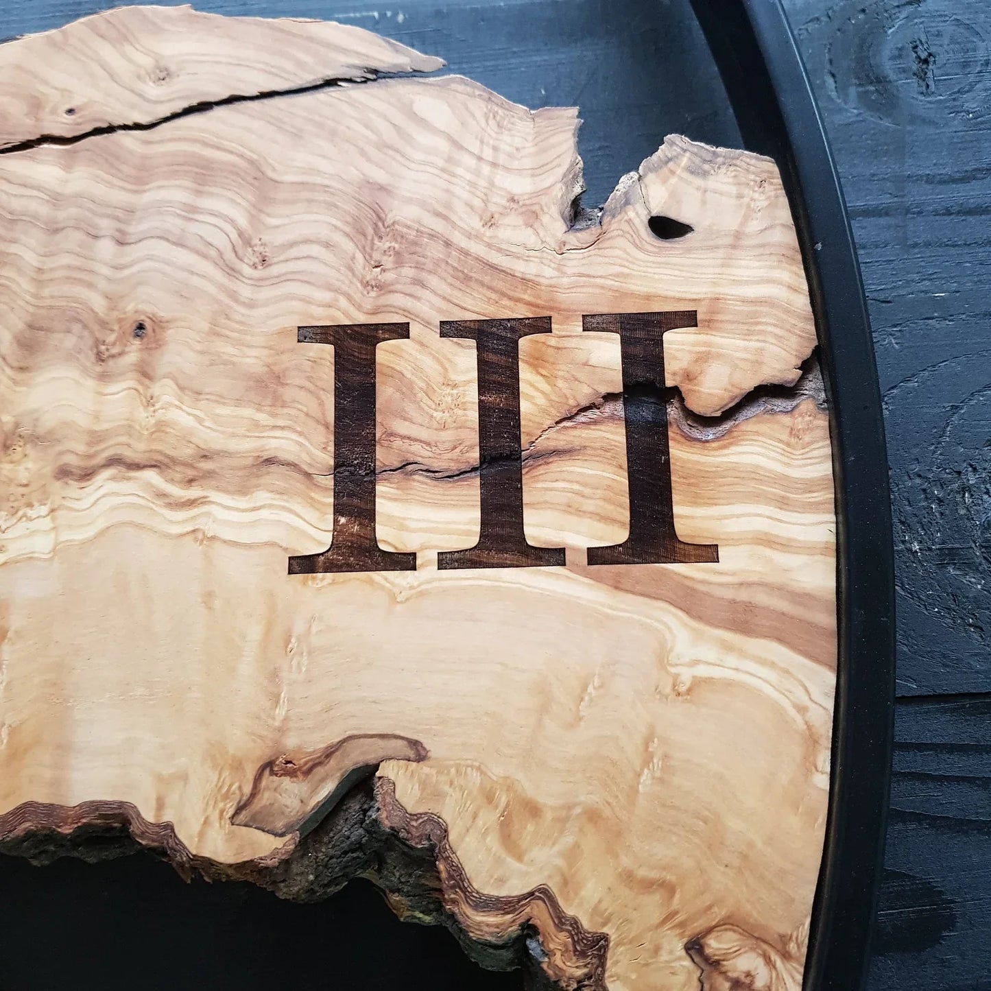 Sahaj Hast Olive Wood Wall Clock – Silent Movement, Live Edge Farmhouse Style | Handmade Wooden Wall Art - ART AKASHA STUDIO