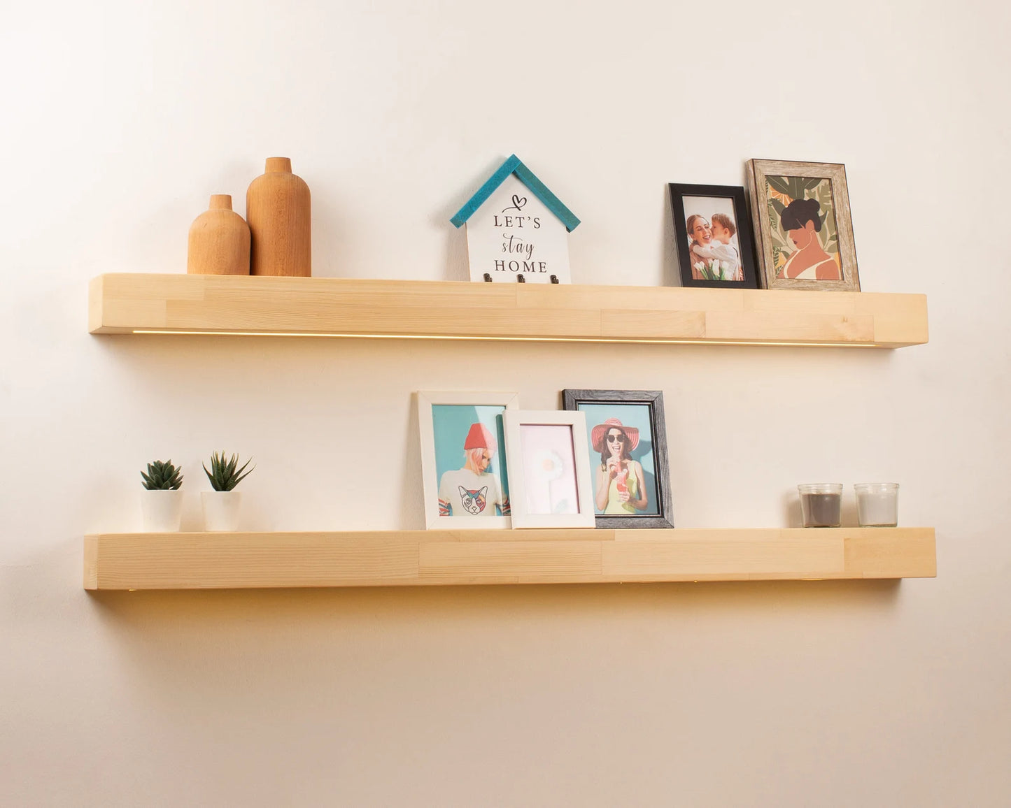 Sahajhast Floating Wall Shelves with LED Lights – 24" Lighted Display Floating Shelf | Wall Mounted Shelf | Modern Floating Style (set of 2) - ART AKASHA STUDIO