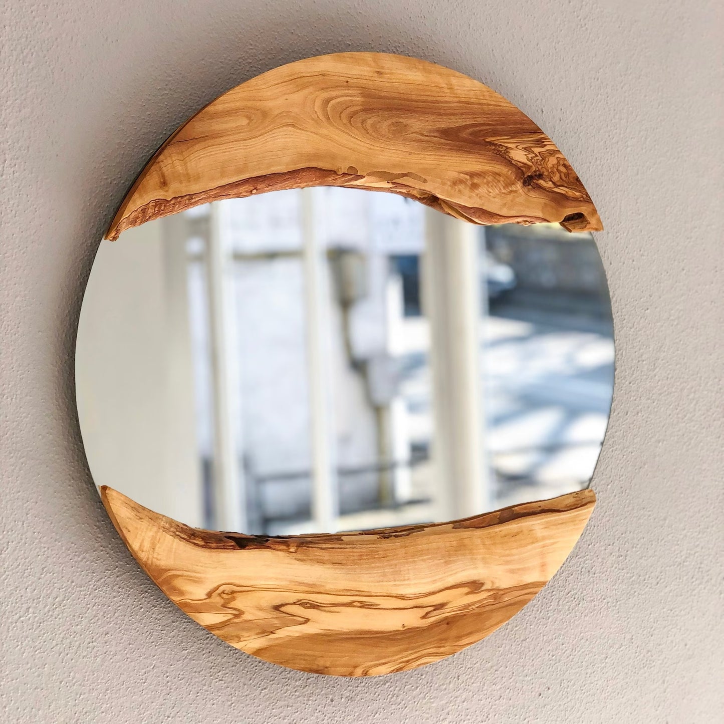 Handmade Wood Round Wall Mirror – Live Edge Wooden Frame | Rustic Natural Home Decor - ART AKASHA STUDIO