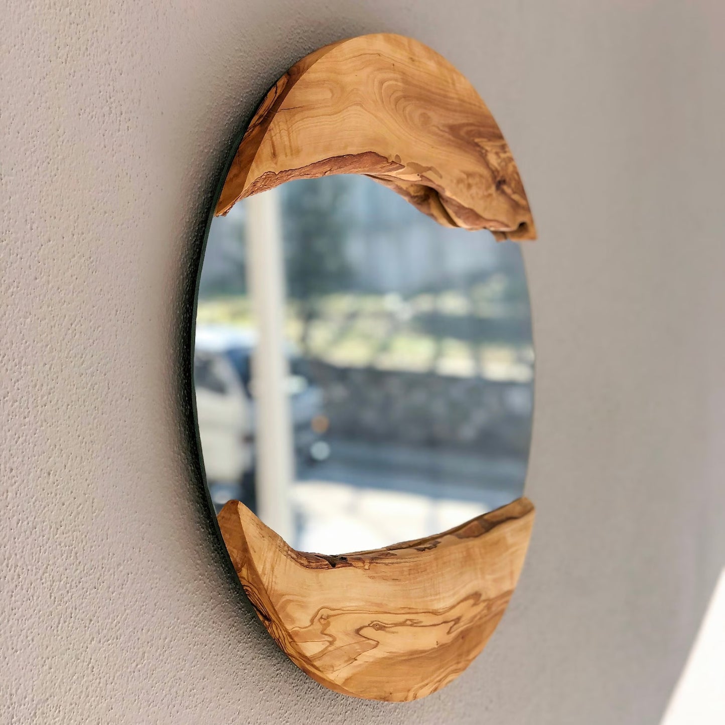 Handmade Wood Round Wall Mirror – Live Edge Wooden Frame | Rustic Natural Home Decor - ART AKASHA STUDIO