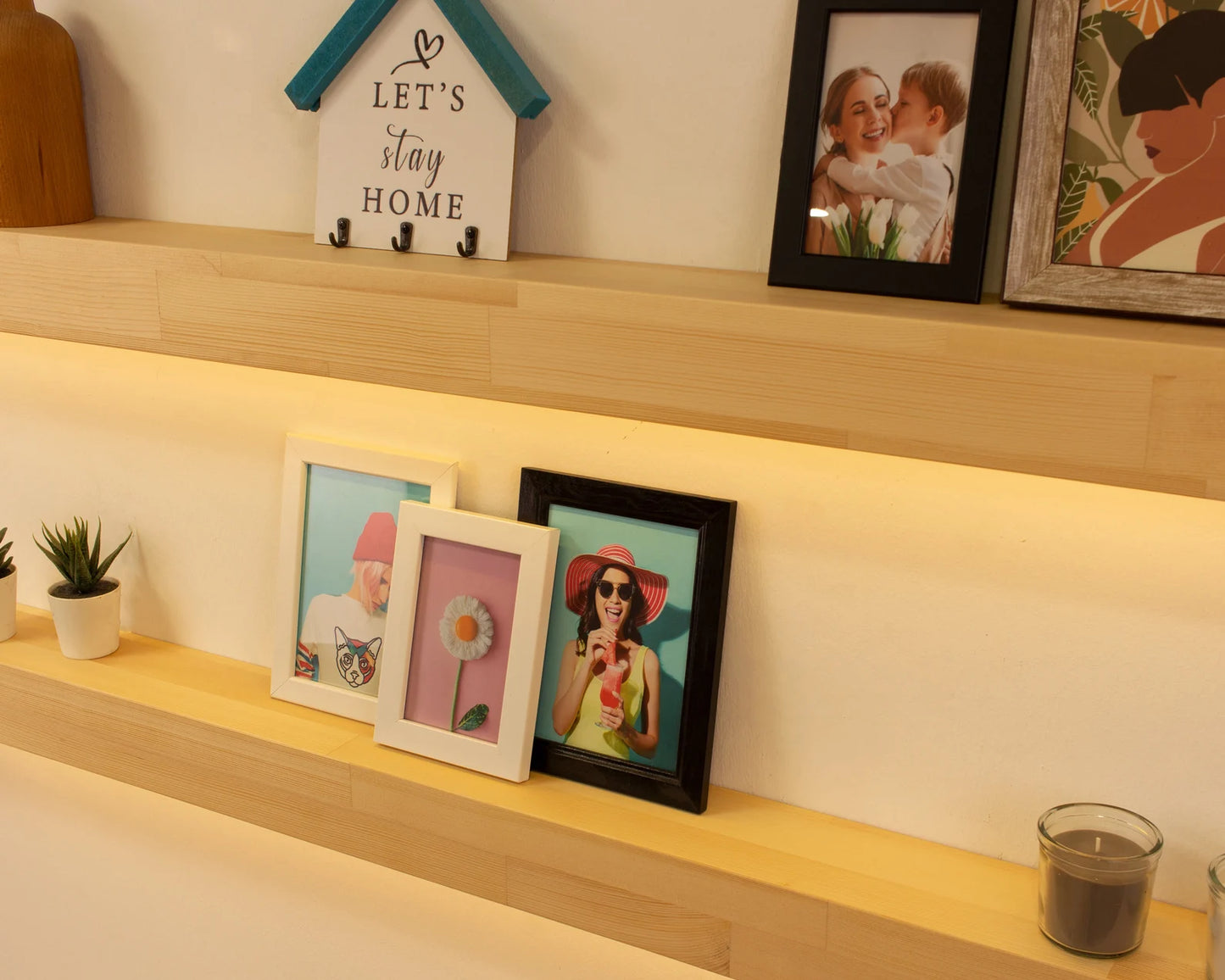 Sahajhast Floating Wall Shelves with LED Lights – 24" Lighted Display Floating Shelf | Wall Mounted Shelf | Modern Floating Style (set of 2) - ART AKASHA STUDIO