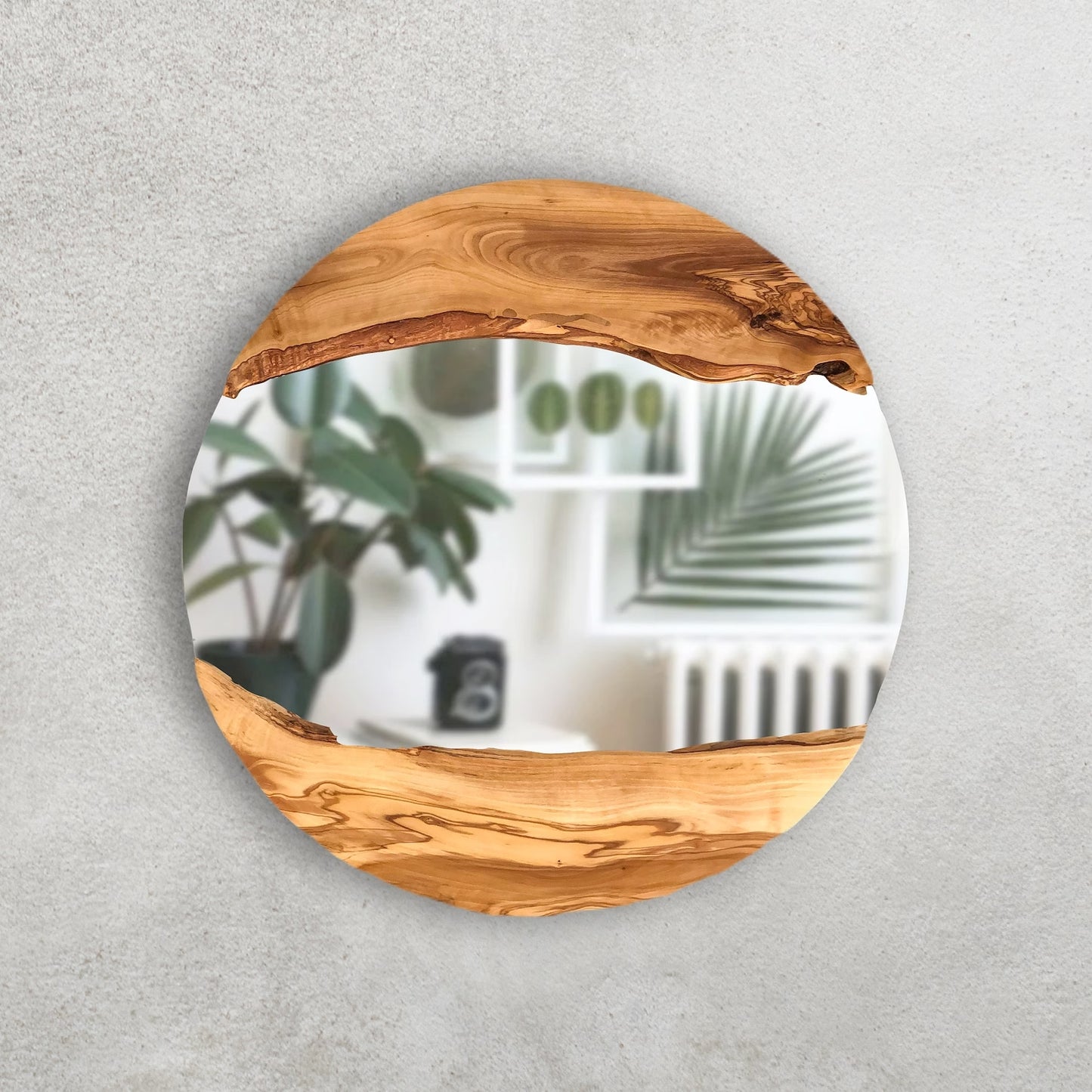 Handmade Wood Round Wall Mirror – Live Edge Wooden Frame | Rustic Natural Home Decor - ART AKASHA STUDIO