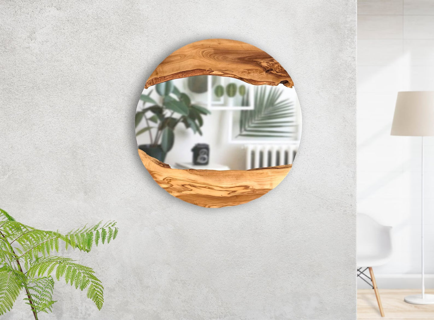 Handmade Wood Round Wall Mirror – Live Edge Wooden Frame | Rustic Natural Home Decor - ART AKASHA STUDIO