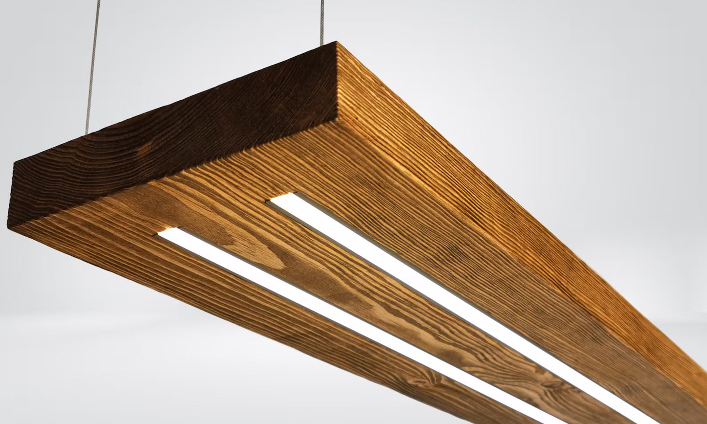 Sahaj Hast Handmade Solid Wood Hanging Lampshade – 24” LED Pendant Light | Rustic Ceiling Lighting for Dining Room & Kitchen - ART AKASHA STUDIO