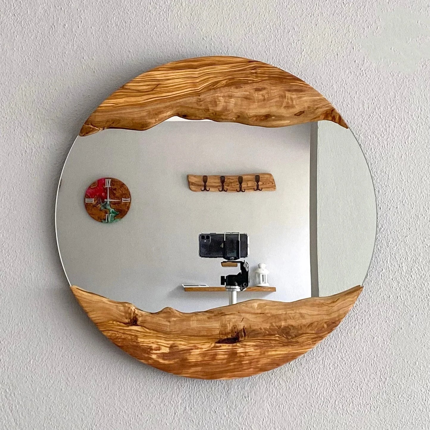 Handmade Wood Round Wall Mirror – Live Edge Wooden Frame | Rustic Natural Home Decor - ART AKASHA STUDIO