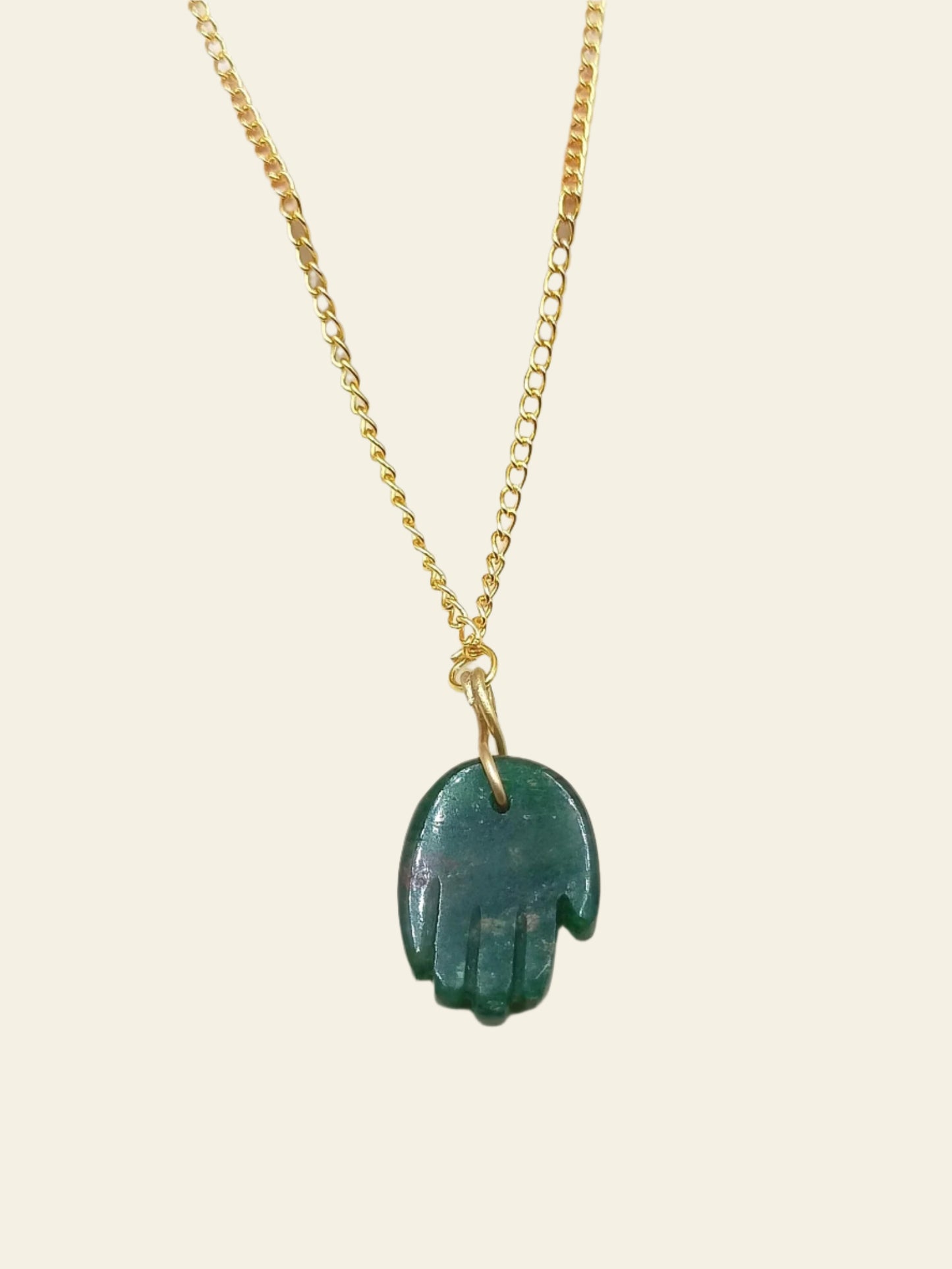 Green Jade Hamsa Hand Pendant – Hand-Carved Gemstone Charm - ART AKASHA STUDIO