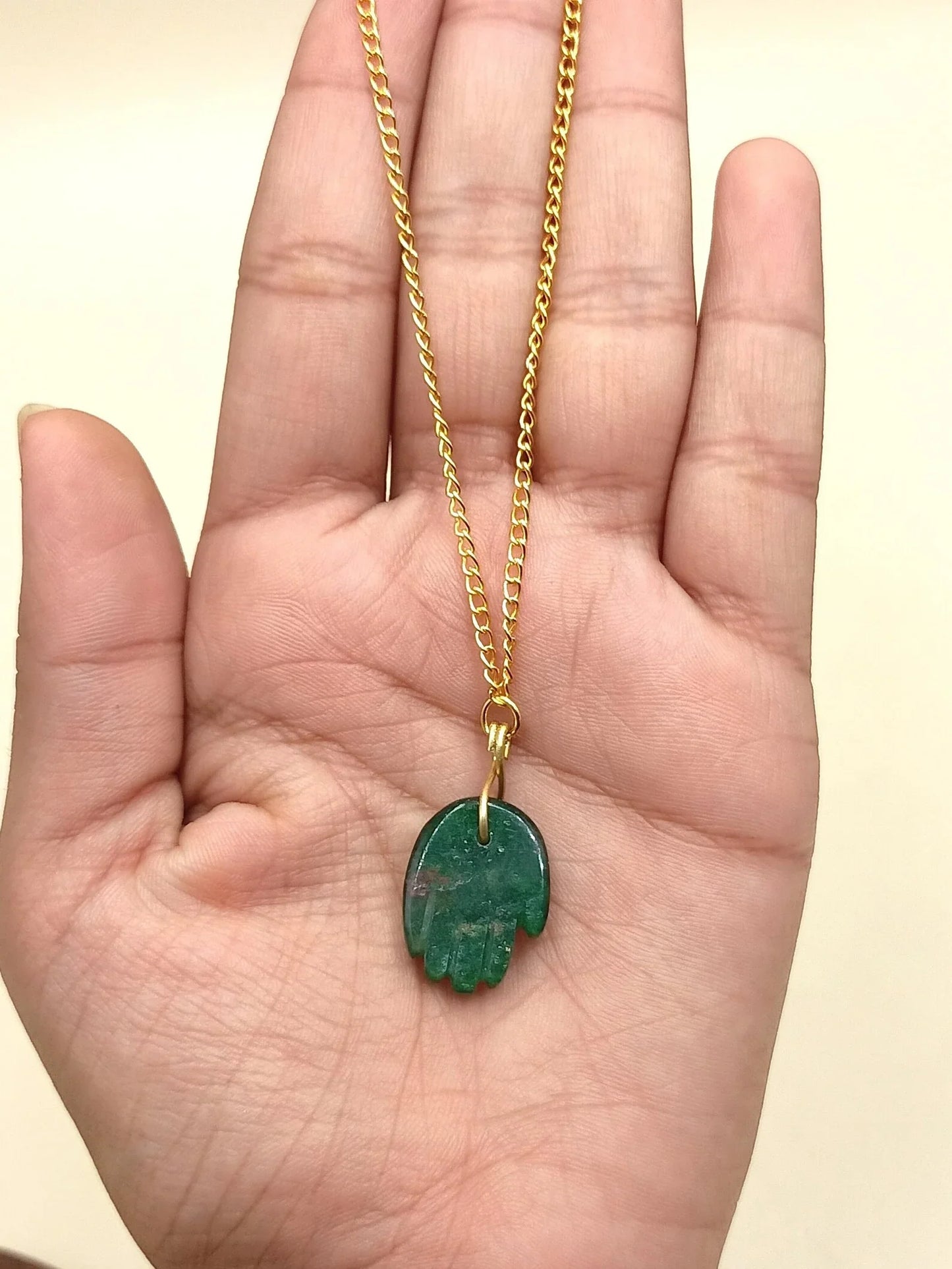 Green Jade Hamsa Hand Pendant – Hand-Carved Gemstone Charm - ART AKASHA STUDIO