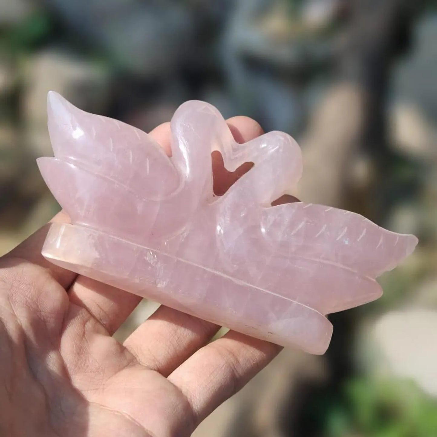 Natural Rose Quartz Duck Figurine Pair | Sahaj Hast | Healing Crystal for Love & Harmony | Handcrafted Romantic Gift & Home Décor - ART AKASHA STUDIO