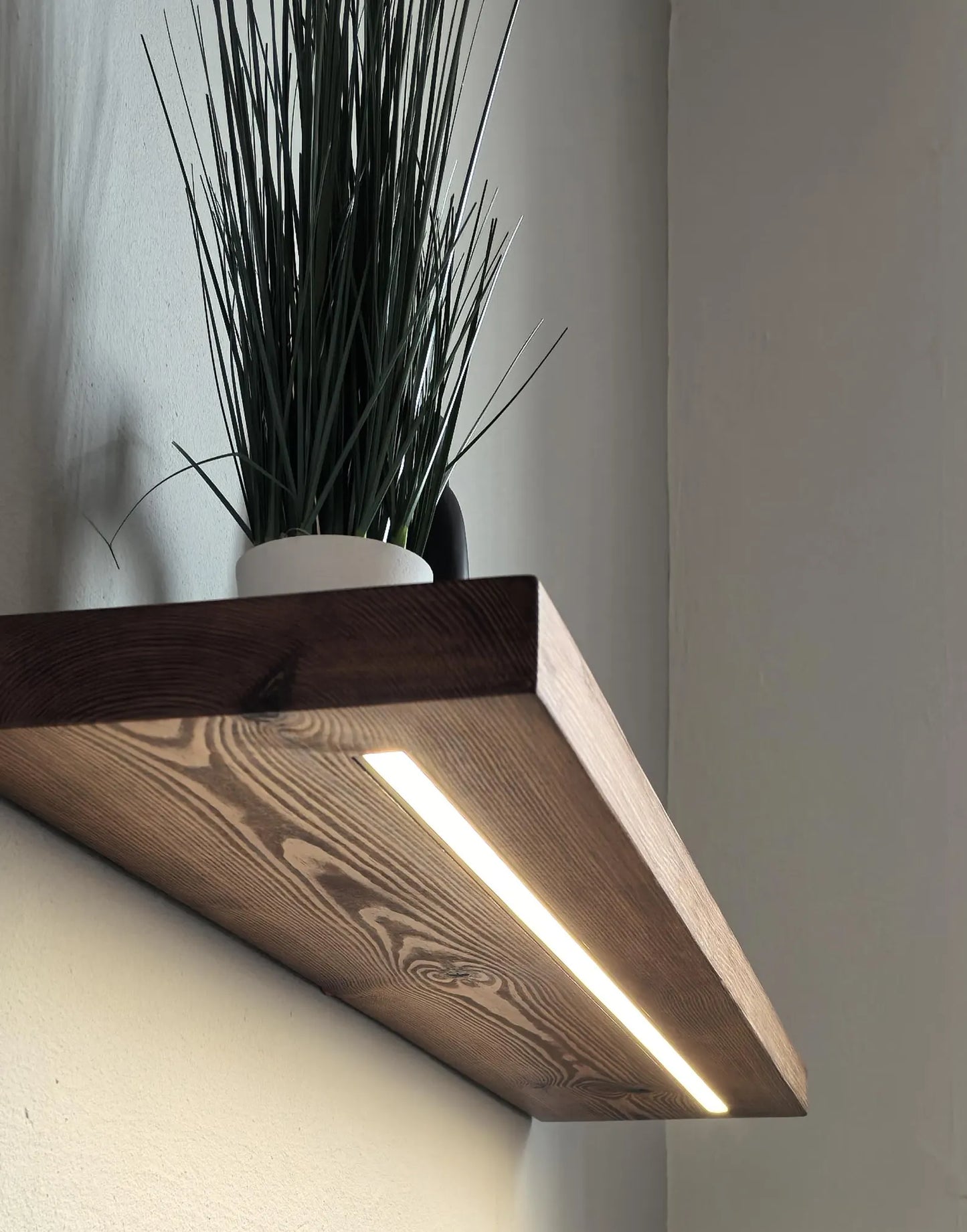 Elegant Pine Wall Shelves with LED Lights – Adjustable Brightness & Color | Handcrafted in Solid Pine Wood - ART AKASHA STUDIO