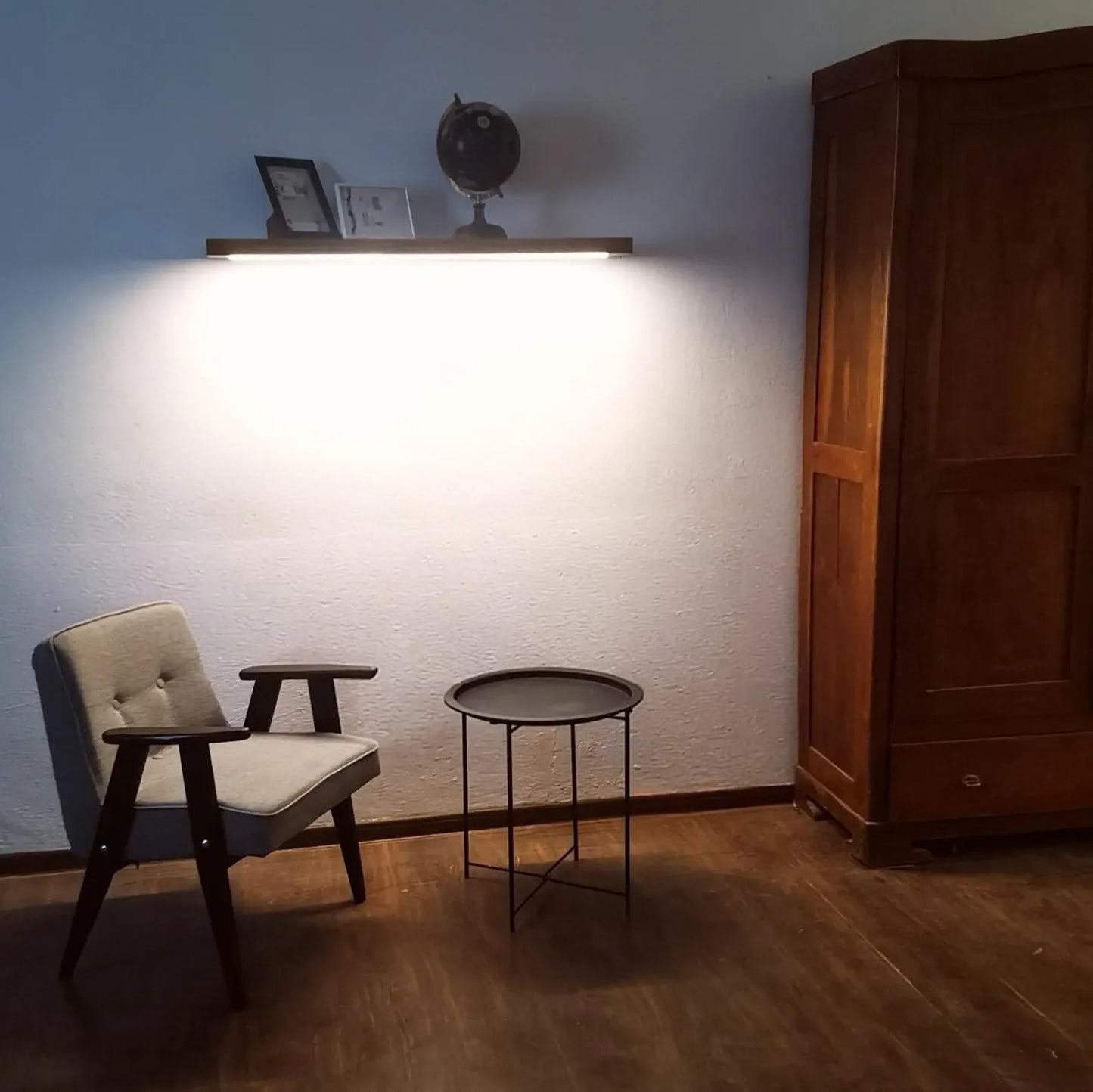 Elegant Pine Wall Shelves with LED Lights – Adjustable Brightness & Color | Handcrafted in Solid Pine Wood - ART AKASHA STUDIO