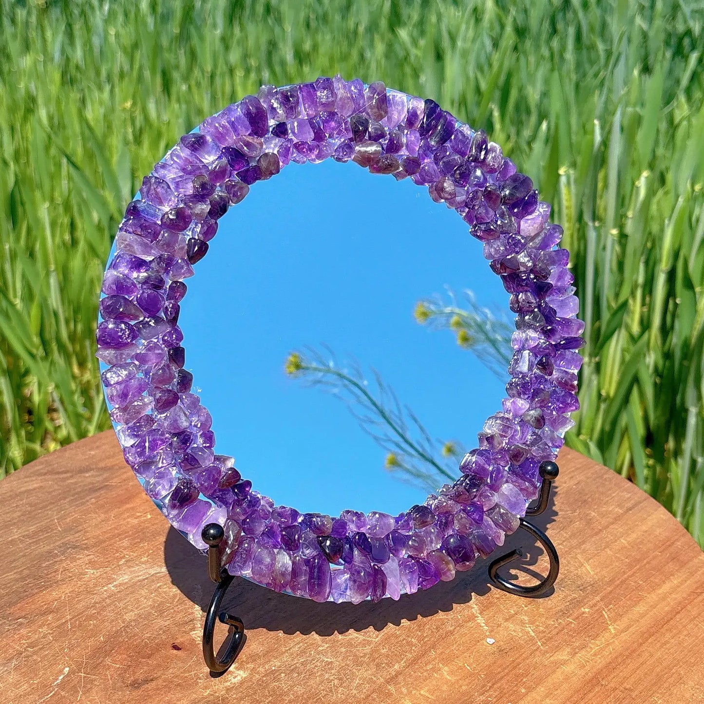 7.8" Natural Dream Amethyst Crystal Mirror with Stand – Scrying Mirror, Reiki Healing, Mineral Specimen