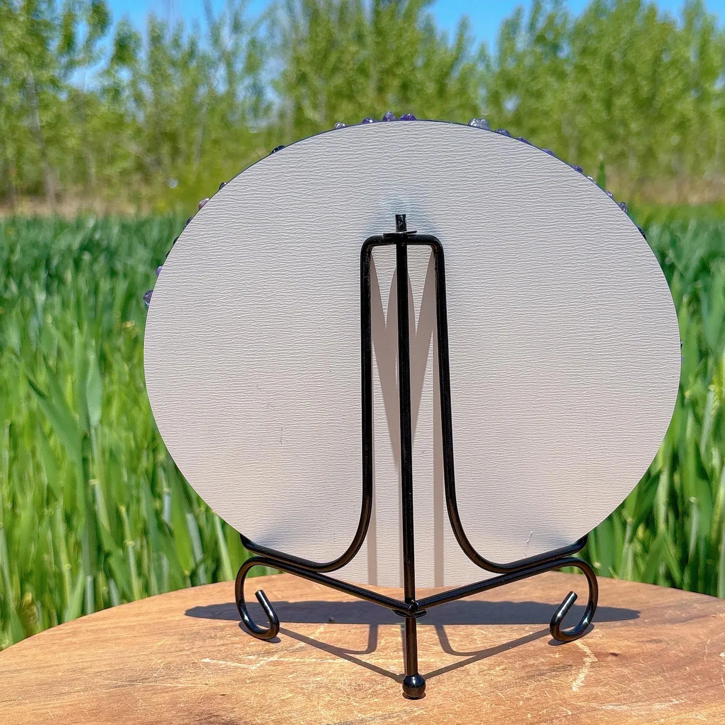 7.8" Natural Dream Amethyst Crystal Mirror with Stand – Scrying Mirror, Reiki Healing, Mineral Specimen