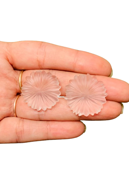 Sahajhast – 1 Pair Natural Crystal Quartz Hand Carved Flower Shape Briolette Beads