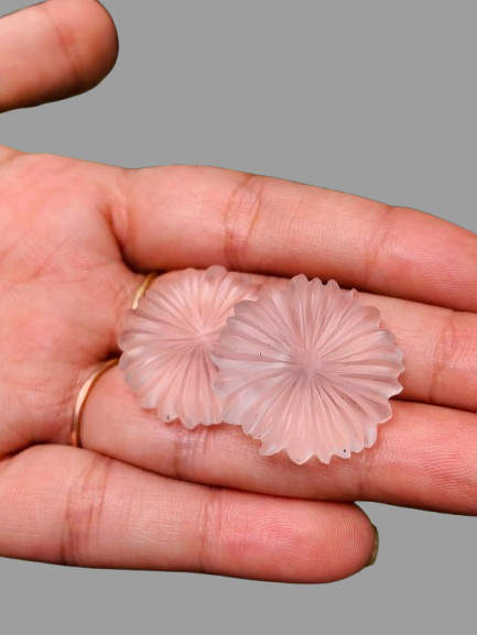 Sahajhast – 1 Pair Natural Crystal Quartz Hand Carved Flower Shape Briolette Beads