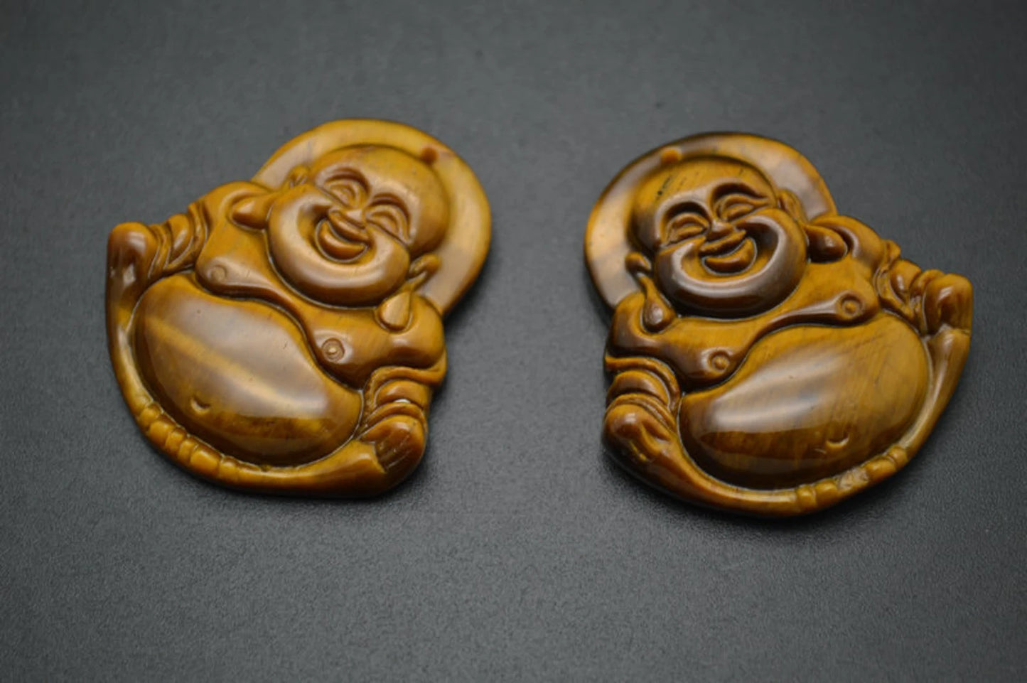 SahajHast Laughing Buddha Pendant – Natural Yellow Tiger Eye Stone | Hand-Carved Gemstone for DIY Jewelry & Spiritual Charm - ART AKASHA STUDIO