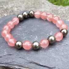 Handmade Cherry Quartz, Strawberry Quartz & Pyrite Bracelet – Positivity & Protection - ART AKASHA STUDIO