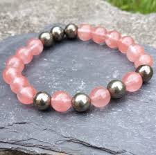 Handmade Cherry Quartz, Strawberry Quartz & Pyrite Bracelet – Positivity & Protection - ART AKASHA STUDIO