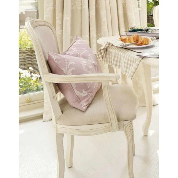 Sahaj Hast Stylish Carver Chair with Neutral Linen Upholstery – Rococo Design - ART AKASHA STUDIO