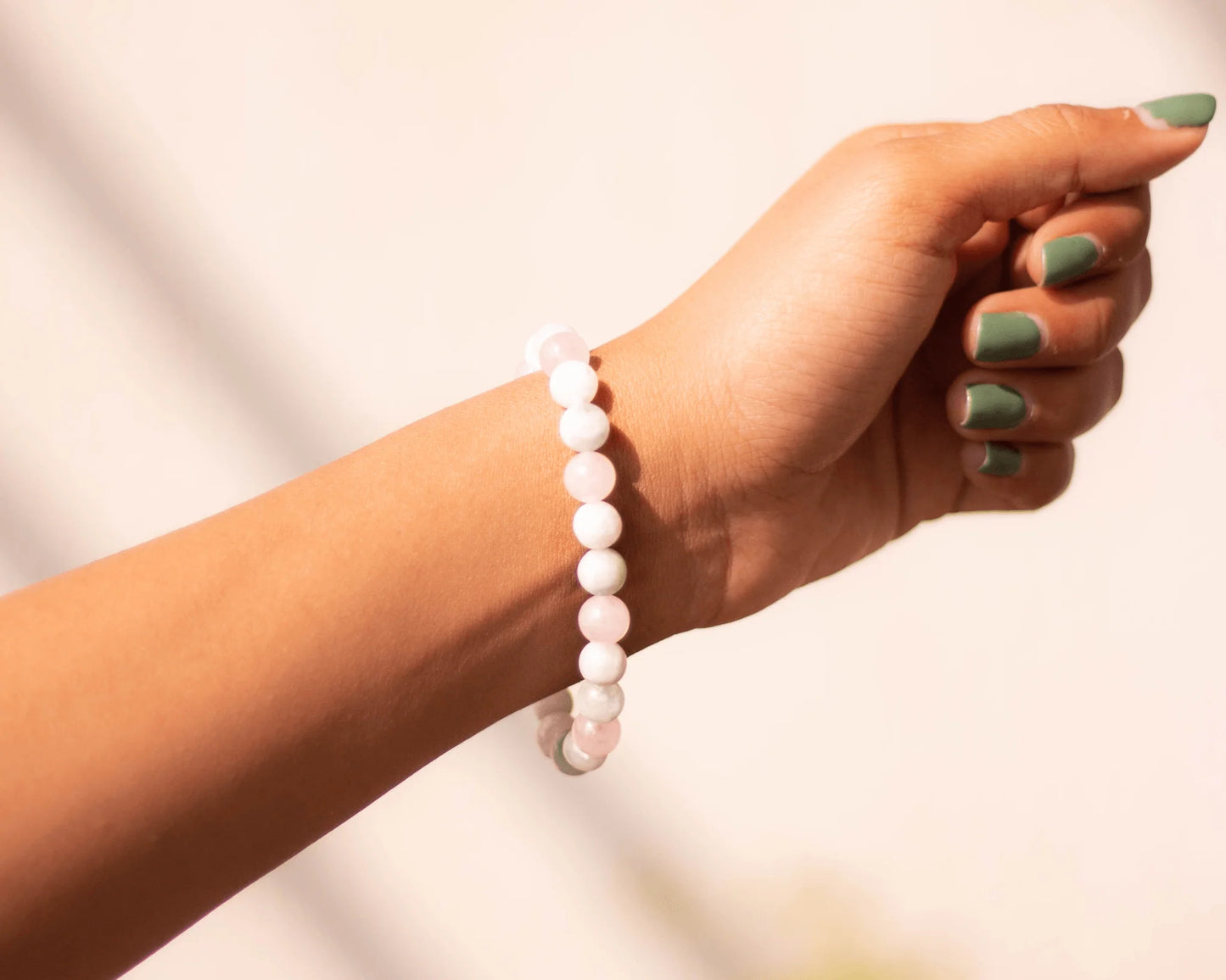 Rose Quartz & Moonstone Bracelet – 8mm Round Beads | Calming & Love Energy - ART AKASHA STUDIO