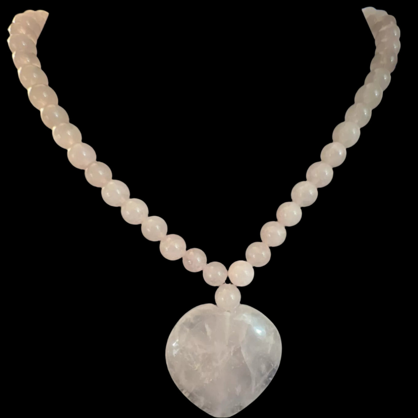 SahajHast Handmade Rose Quartz Beaded Necklace with Heart Pendant – Natural Crystal Jewelry for Love & Healing - ART AKASHA STUDIO