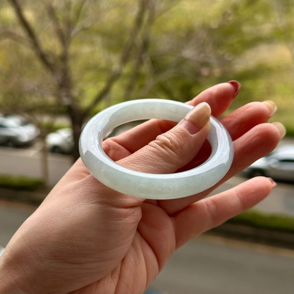 SahajHast Handmade Natural Grade A Jadeite Jade Bangle – Light Green with Icy Sea Green Hues | Classic Round Untreated Bracelet - ART AKASHA STUDIO