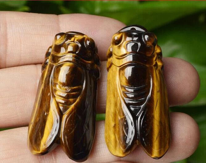 SahajHast 3D Carved Natural Yellow Tiger Eye Cicada Pendant- Lucky Charm Gift - ART AKASHA STUDIO