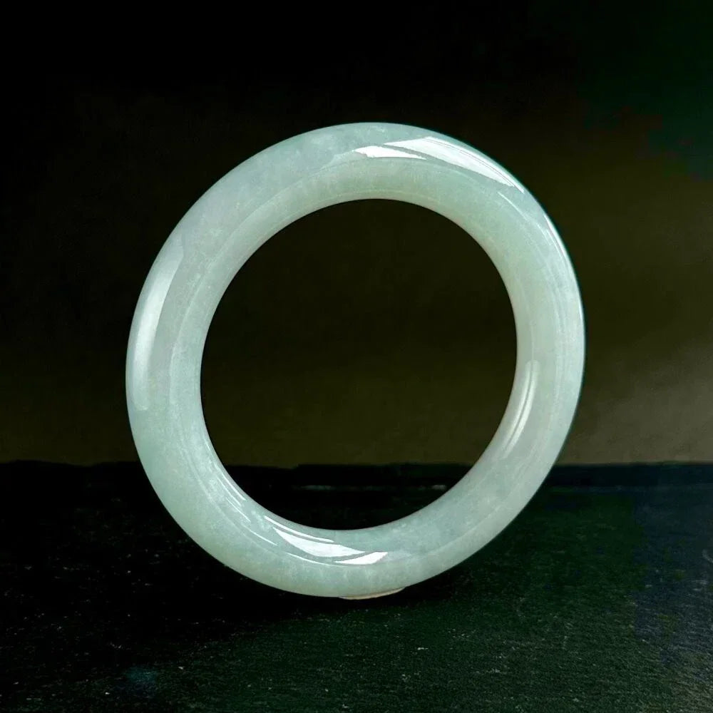 SahajHast Handmade Natural Grade A Jadeite Jade Bangle – Light Green with Icy Sea Green Hues | Classic Round Untreated Bracelet - ART AKASHA STUDIO