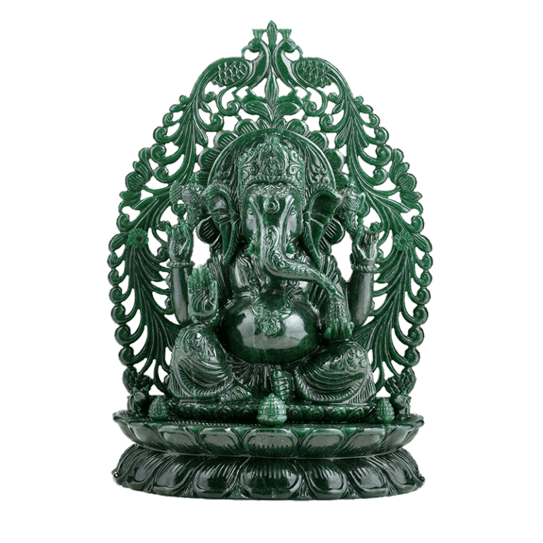 Ganeshji with Jaali work in Dark Green Aventurine - ART AKASHA STUDIO
