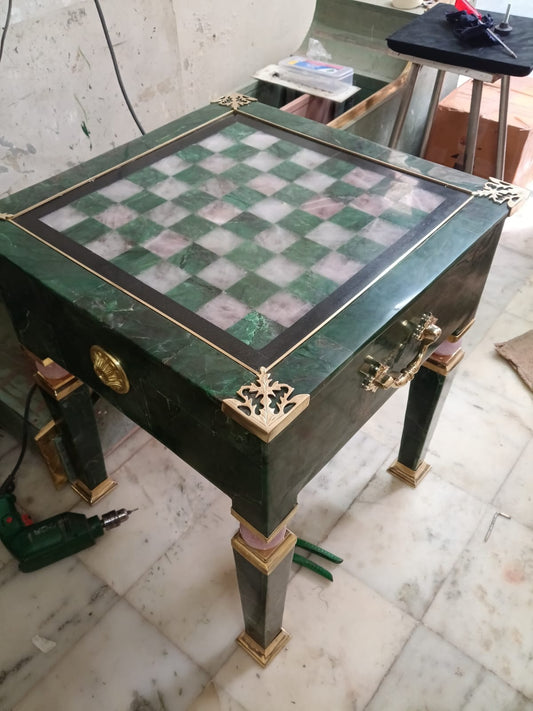 The Art of Stone: A Handcrafted Gemstone Chess Table from Jaipur