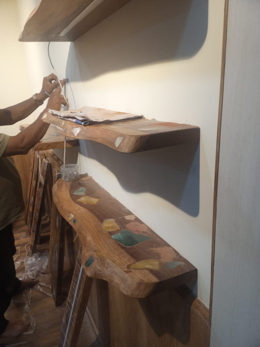 Where Nature Meets Luxury: Handcrafted Gemstone Wall Shelf with LED