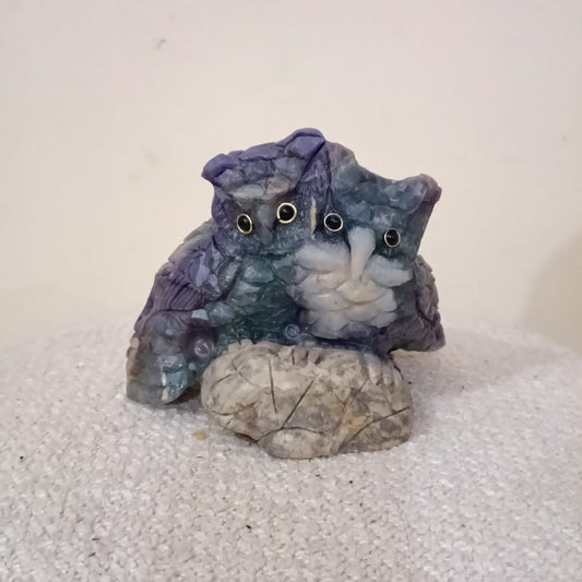 Handcrafted Purple Fluorite Owl – Symbol of Wisdom and Elegance