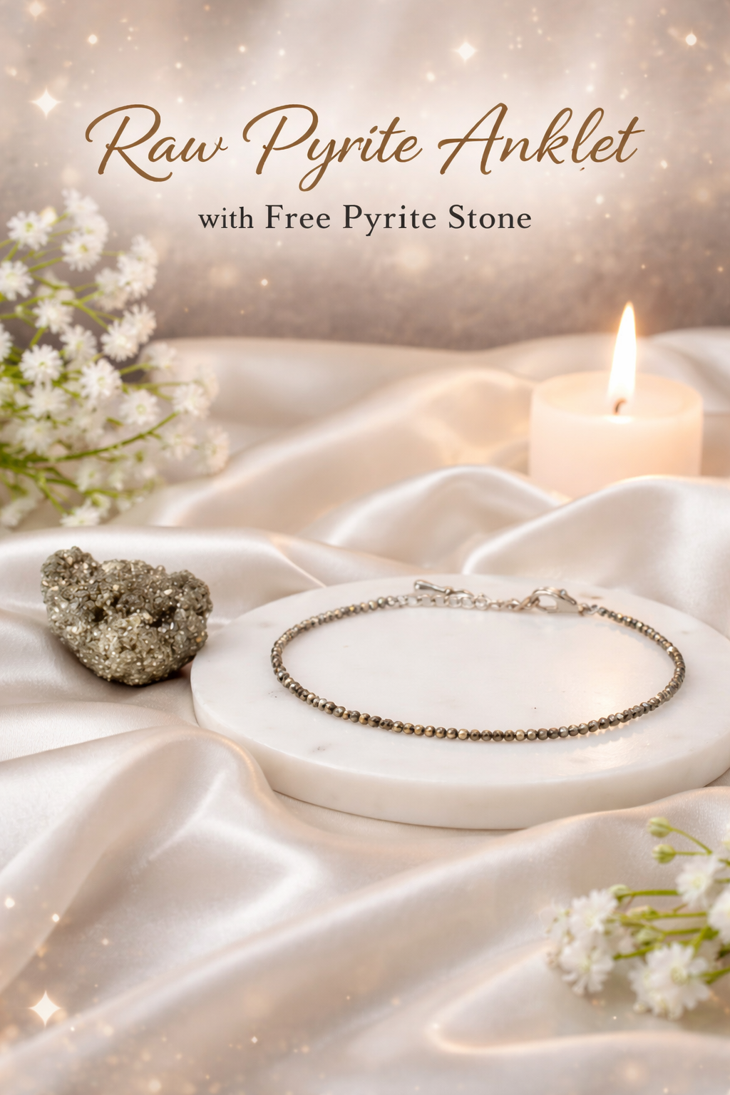 Raw Pyrite Anklet with Free Pyrite Stone Natural Gemstone | Adjustable | Minimal Luxury - ART AKASHA STUDIO