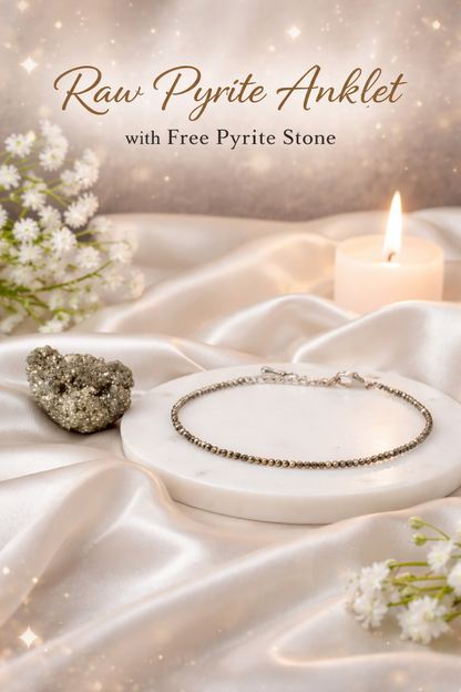 Raw Pyrite Anklet with Free Pyrite Stone Natural Gemstone | Adjustable | Minimal Luxury - ART AKASHA STUDIO