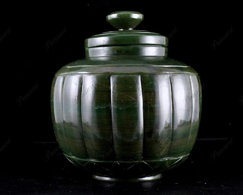 Handcrafted Natural Green Moss Agate Carved Pot | 5.5 Inches - ART AKASHA STUDIO