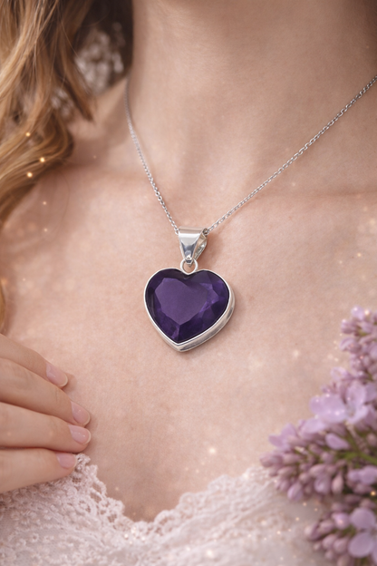 Handmade Amethyst Heart Shaped Pendant – Silver Plated  Natural Purple Gemstone | Healing Crystal Jewelry | Elegant Gift for Her - ART AKASHA STUDIO