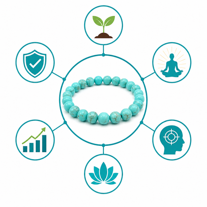 Natural African Turquoise Bracelet | 8mm Smooth Cut Gemstone Stretch Bracelet for Men & Women | Protection, Growth & Positive Energy