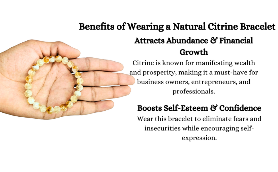 Natural Citrine Crystal Bracelet | Certified 8mm Gemstone Bracelet for Success, Prosperity & Positive Energy