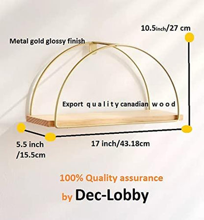 Golden D Shape Floating Shelve Wall Mounted, Rustic Wood mat Golden Color Wall Shelves Set for Bedroom, Bathroom, Living Room, Kitchen (Golden Color with MAT Finish) - ART AKASHA STUDIO