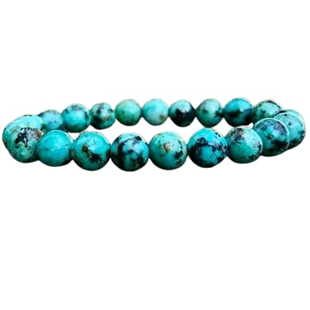 Natural African Turquoise Bracelet | 8mm Smooth Cut Gemstone Stretch Bracelet for Men & Women | Protection, Growth & Positive Energy
