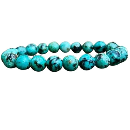 Natural African Turquoise Bracelet | 8mm Smooth Cut Gemstone Stretch Bracelet for Men & Women | Protection, Growth & Positive Energy