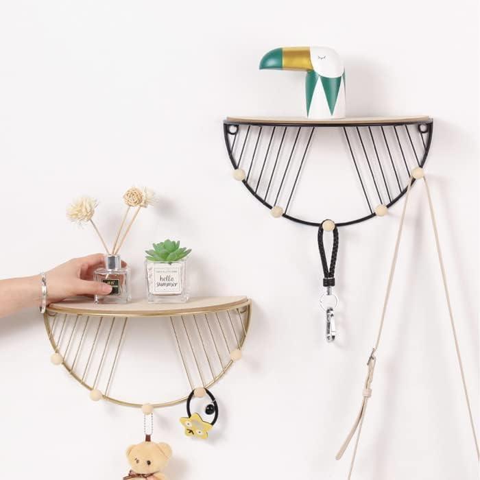 Golden D Shape Floating Wall Mounted with Wooden Hooks - ART AKASHA STUDIO